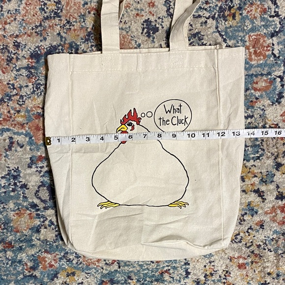 Q-Tees 100% Cotton Cream Tote Bag with Chicken Print - Picture 6 of 6